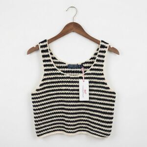 Vineyard Vines NWT Navy White Stripe Crochet Tank Top Coastal Preppy XL